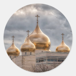 Sonnenuntergang auf der russisch-orthodoxen Kathed Runder Aufkleber