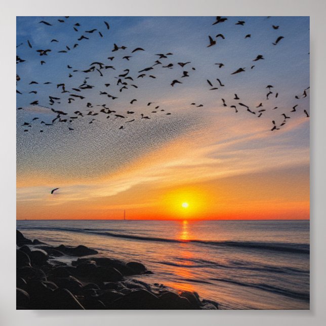 Sonnenuntergang auf Felsen Poster (Vorne)