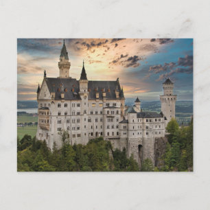 Sonnenuntergang auf Schloss Neuschwanstein, Deutsc Postkarte