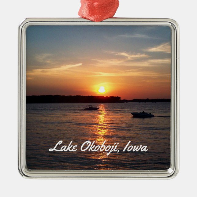 Sonnenuntergang auf See Okoboji, Iowa Ornament Aus Metall (Vorne)