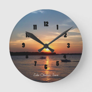 Sonnenuntergang auf See Okoboji, Iowa Runde Wanduhr