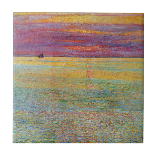 Sonnenuntergang auf See (von Childe Hassam) Fliese (Vorderseite)