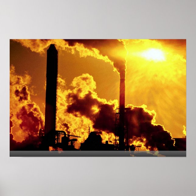 Sonnenuntergang auf Zellstofffabrik verstärkt die  Poster (Vorne)
