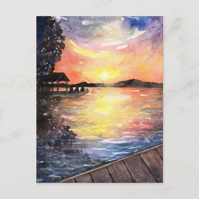 Sonnenuntergang bei Hütte Postkarte (Vorderseite)