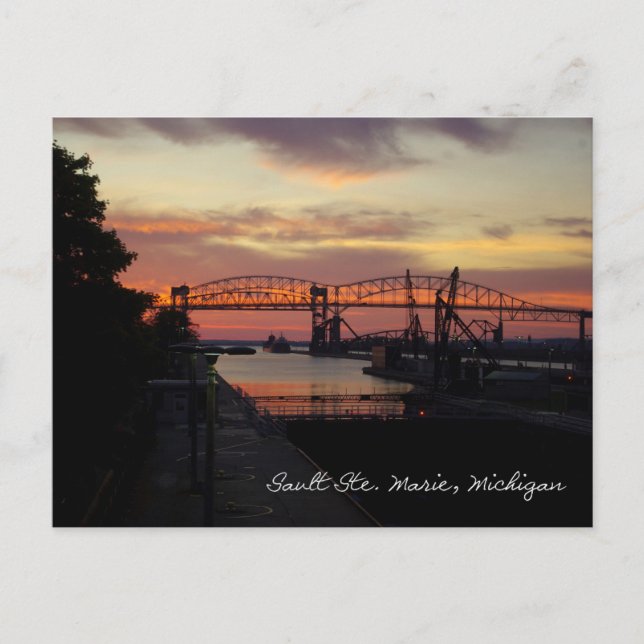 Sonnenuntergang bei Soo Locks Postkarte (Vorderseite)