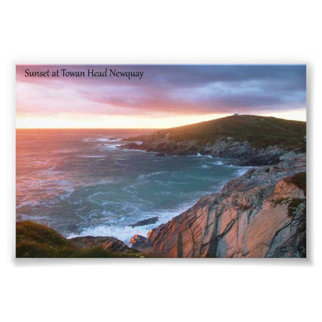 Sonnenuntergang bei Towan Head Newquay Cornwall En Fotodruck (Vorne)