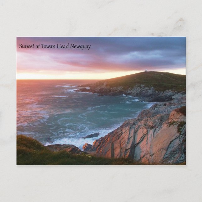Sonnenuntergang bei Towan Head Newquay Cornwall En Postkarte (Vorderseite)