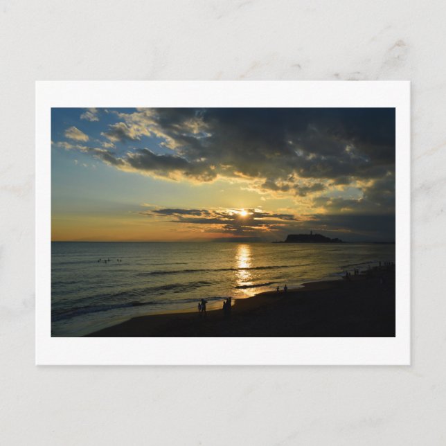 Sonnenuntergang beobachten: Enoshima, Japan Postka Postkarte (Vorderseite)