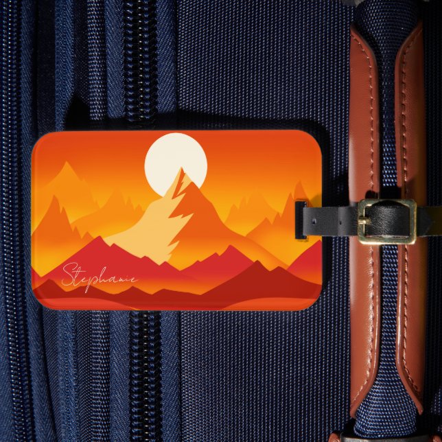 Sonnenuntergang Berggipfel Landschaftsbild Illustr Gepäckanhänger (Vorderseite Insitu 4)