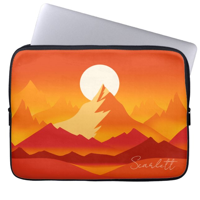 Sonnenuntergang Berggipfel Landschaftsbild Illustr Laptopschutzhülle (Vorderseite)