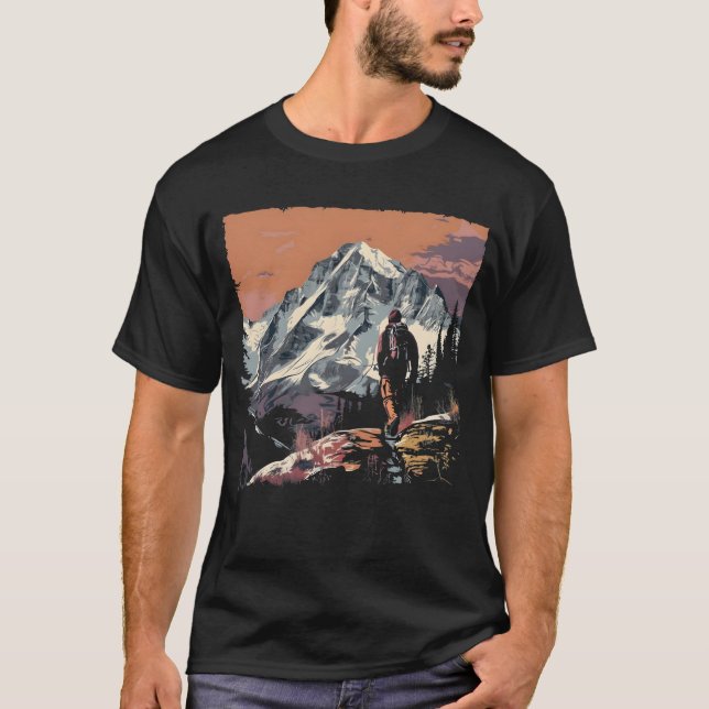 Sonnenuntergang Bergwandern T-Shirt (Vorderseite)