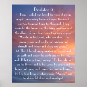 Sonnenuntergang Bibel-Offenbarungen 5:11-14 Poster