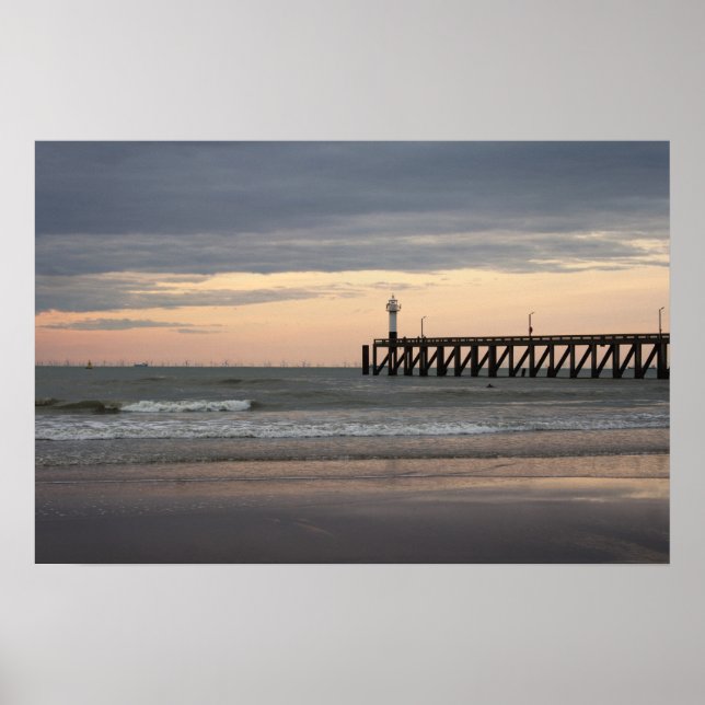 Sonnenuntergang Blankenberge, belgische Küste Poster (Vorne)