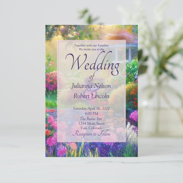 Sonnenuntergang Blumengarten Einladung zur Hochzei (Stehend Vorderseite)