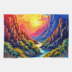 Sonnenuntergang Canyon Fluss Kunst Geschirrtuch