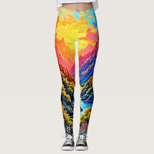 Sonnenuntergang Canyon Fluss Kunst Leggings