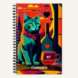 Sonnenuntergang Cat Books und Wine Custom Notebook Notizbuch