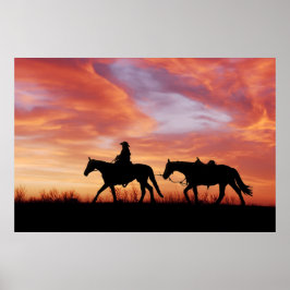 Sonnenuntergang Cowboy und Pferd-Silhouette Poster