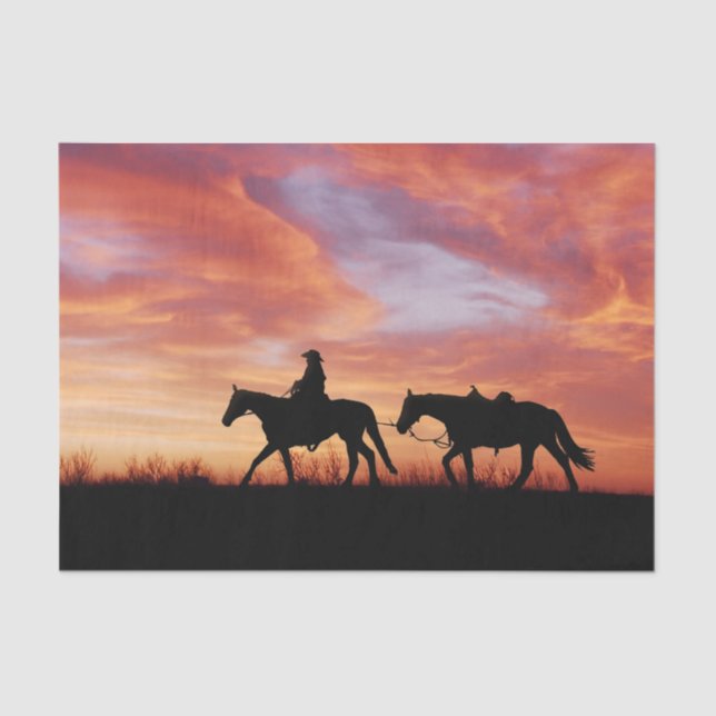 Sonnenuntergang Cowboy und Pferd-Silhouette Seidenpapier (Vorderseite)