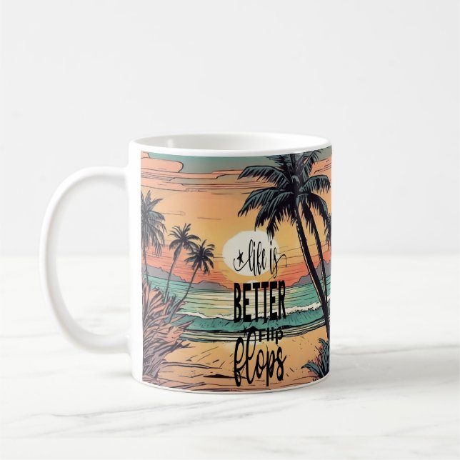 Sonnenuntergang, das Leben ist besser in Flip Flop Kaffeetasse (Links)