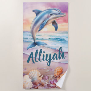 Sonnenuntergang-Delfin-Splash Personalisierte Stra Strandtuch