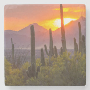 Sonnenuntergang der Wüste, Arizona Steinuntersetzer