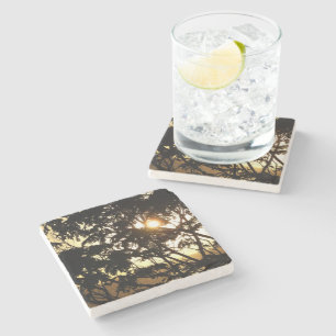 Sonnenuntergang durch Bäume I Tropische Fotografie Steinuntersetzer