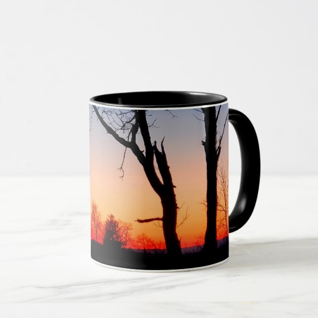 Sonnenuntergang durch die Bäume Tasse (VorderseiteRechts)