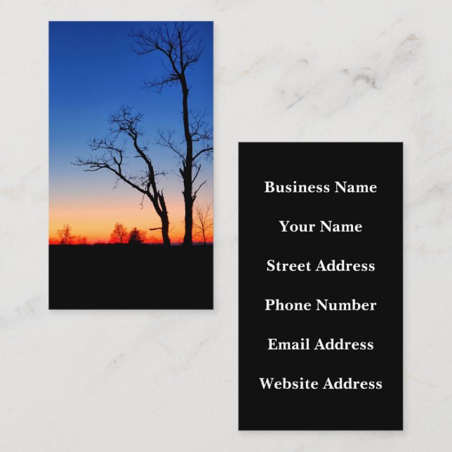 Sonnenuntergang durch die Bäume Visitenkarte (Vorne/Hinten)