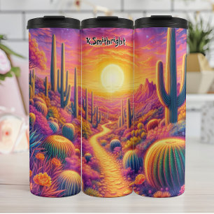 Sonnenuntergang durch die farbenfrohe Wüste Thermosbecher