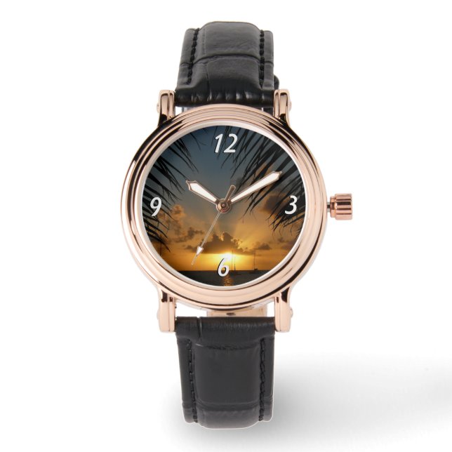 Sonnenuntergang durch die tropische Küste der Palm Armbanduhr (Vorderseite)