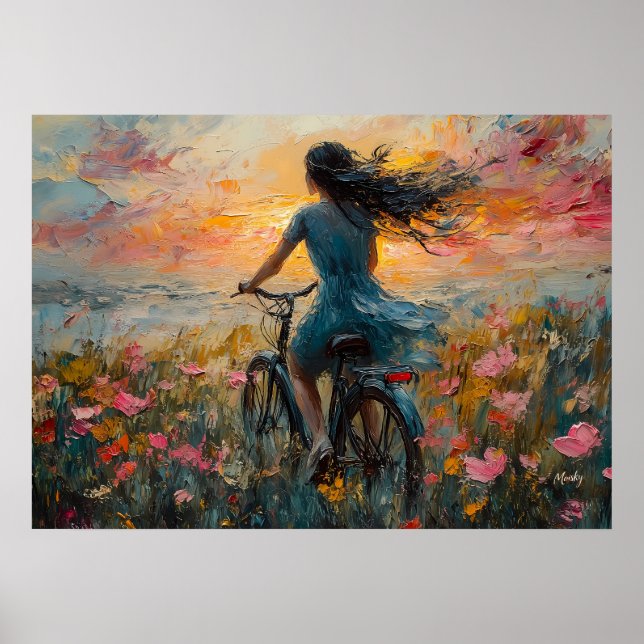 Sonnenuntergang durch ein Feld der Blume - Impress Poster (Vorne)