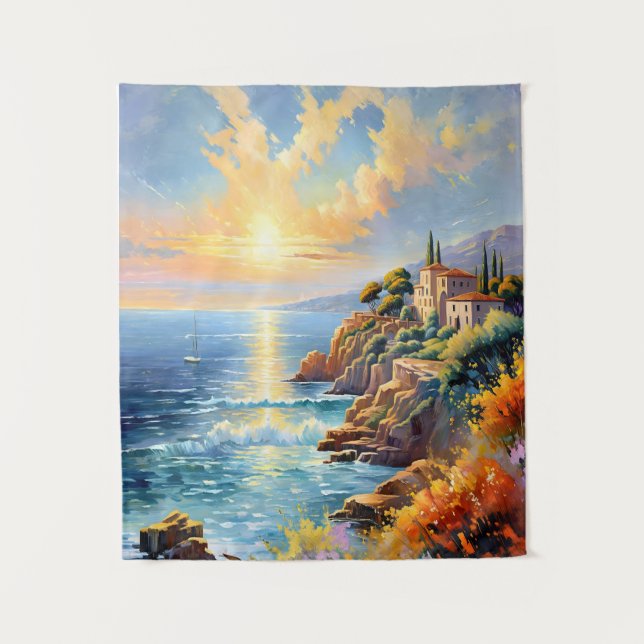 Sonnenuntergang durch mediterranen Impressionismus Wandteppich (Vorderseite)