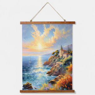 Sonnenuntergang durch mediterranen Impressionismus Wandteppich Mit Holzrahmen