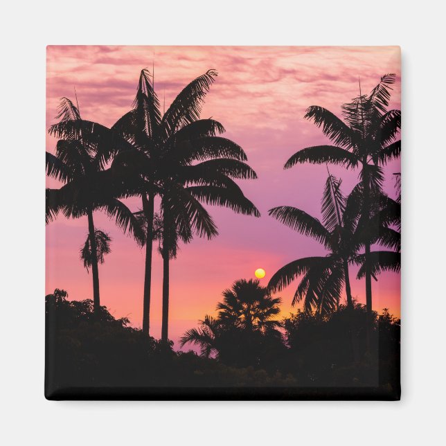 Sonnenuntergang durch Palmen Magnet (Vorne)