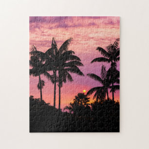 Sonnenuntergang durch Palmen Puzzle