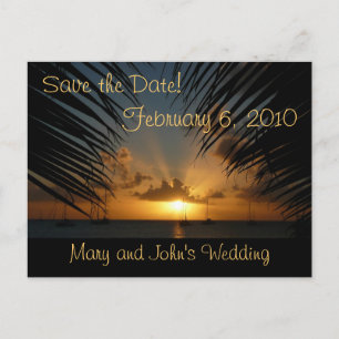 Sonnenuntergang durch Palmfronten Save the Date Po Ankündigungspostkarte