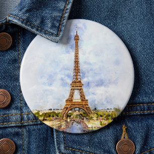 Sonnenuntergang Eiffelturm Paris Französisch Aquar Button