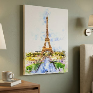Sonnenuntergang Eiffelturm Paris Französisch Aquar Leinwanddruck