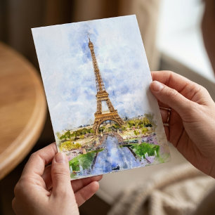 Sonnenuntergang Eiffelturm Paris Französisch Aquar Postkarte