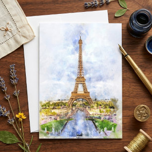 Sonnenuntergang Eiffelturm Paris Französische Aqua Dankeskarte