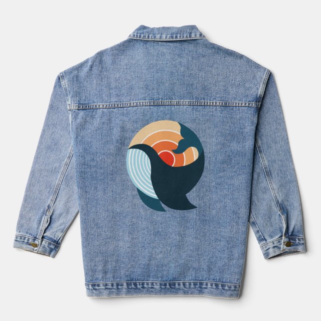 Sonnenuntergang: Ein Whale-Sprung in Retro-Farben Jeansjacke (Rückseite)