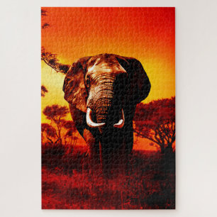 Sonnenuntergang-Elefant Puzzle