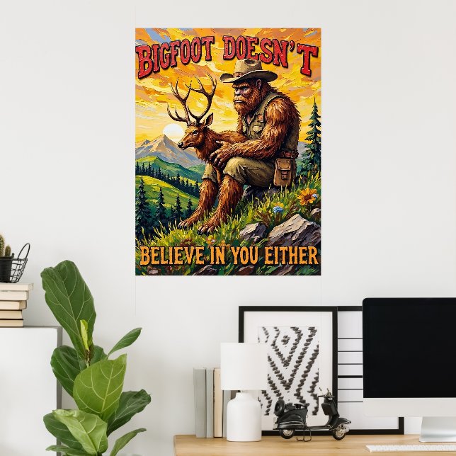 Sonnenuntergang Embrace: Sasquatch und die sanfte  Poster (Heimbüro)