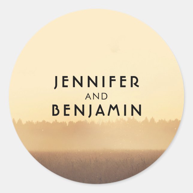 Sonnenuntergang Felder Rustikale Abend Hochzeit Runder Aufkleber (Vorderseite)