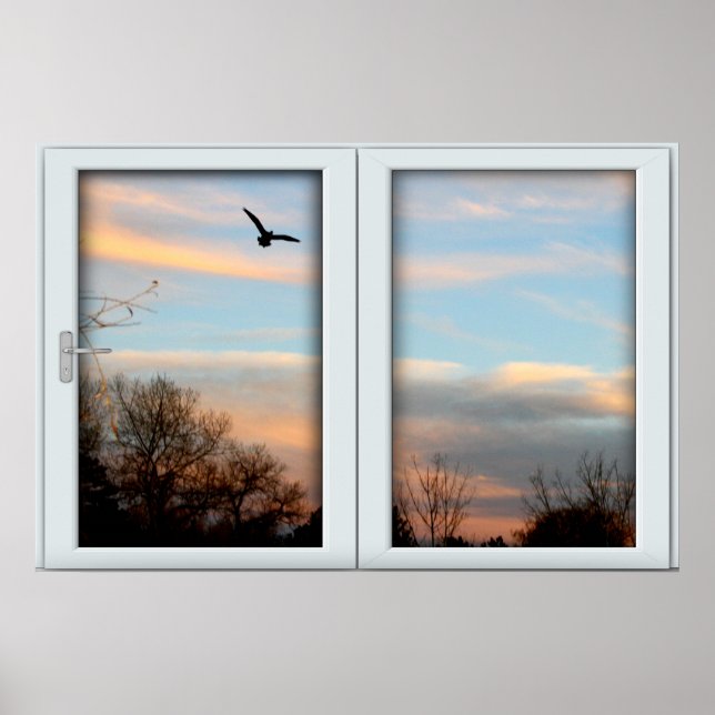 Sonnenuntergang Flying Bird White 2 Pane Illusion Poster (Vorne)