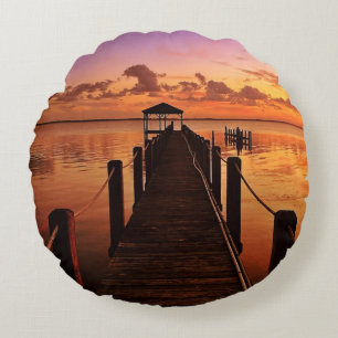 Sonnenuntergang-Himmel Rundes Kissen