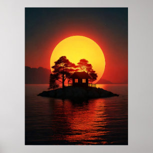 Sonnenuntergang hinter einer Insel mit Reflektion  Poster