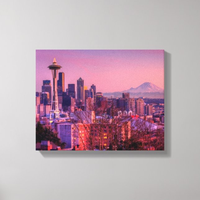 Sonnenuntergang hinter Seattle Skyline von Kerry P Leinwanddruck (Vorderseite)