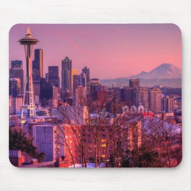 Sonnenuntergang hinter Seattle-Skylinen von Mousepad (Vorne)